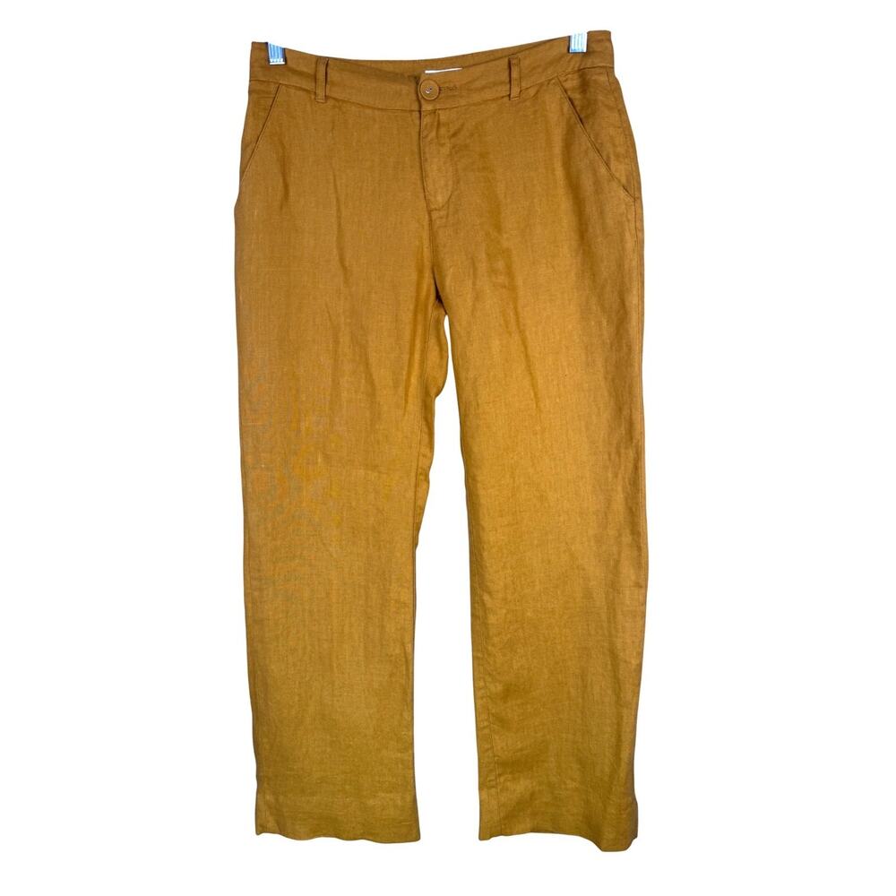 Garnet Hill 2 100% Linen Dress Pants Trouser Straight Yellow Ochre 30x28 Hemmed